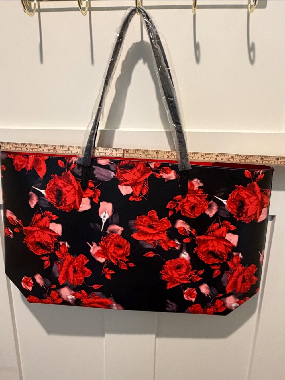Victoria's Secret Black Red Floral Tote Bag - Picture 8 of 8